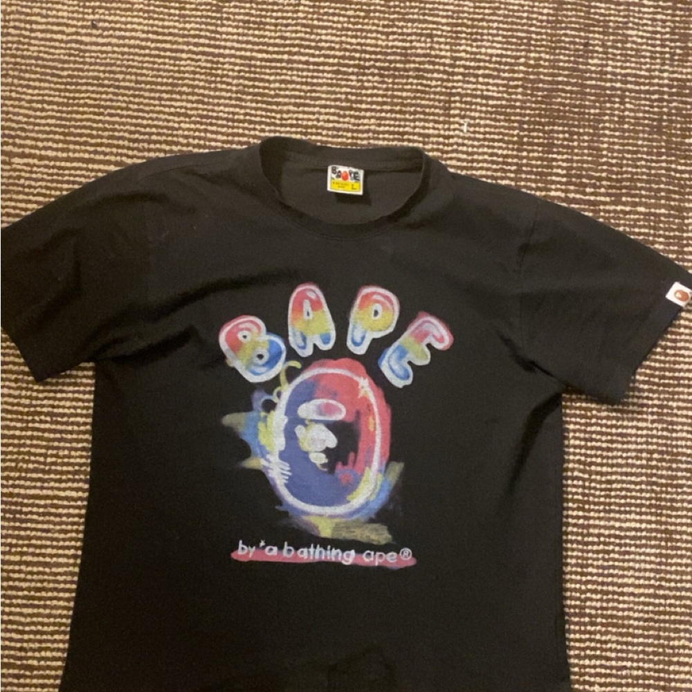 Bape Black Short Sleeve Tee with Graphic Design